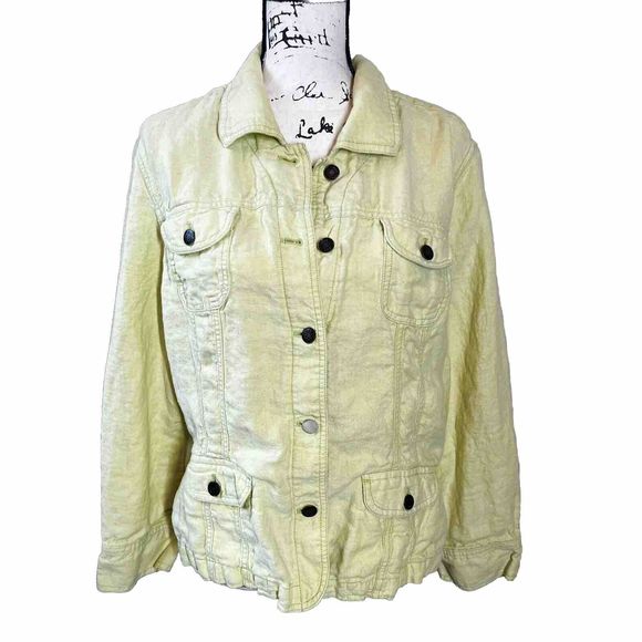 J. Jill Jackets & Blazers - J Jill 100% Linen Jacket Womens Large Lime Green Button Closure Lightweight